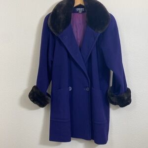 Vintage Searle Blatt Studio Purple Wool Overcoat w/ Faux Fur Collar and Cuffs